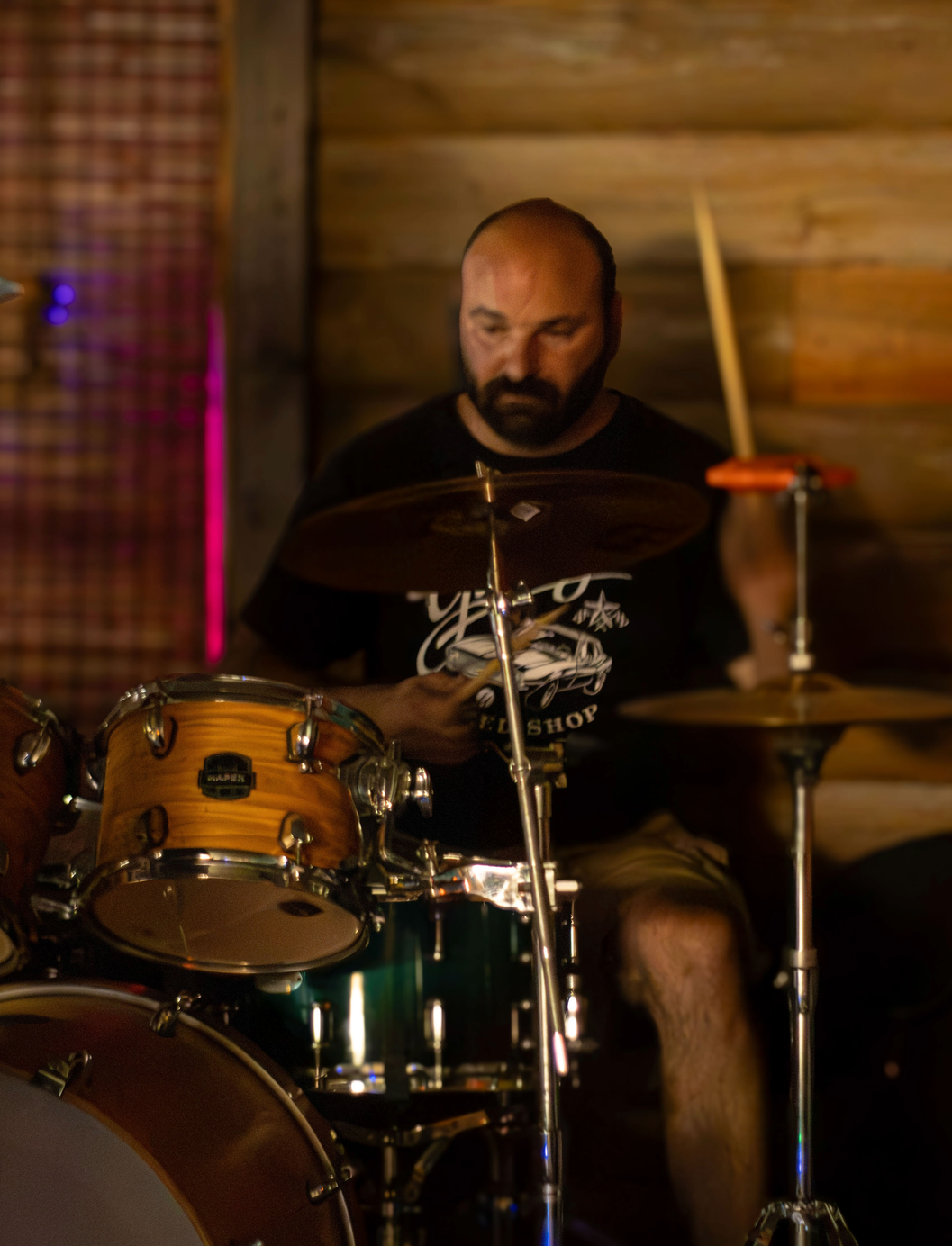 Matt on drums driving the groove during a show